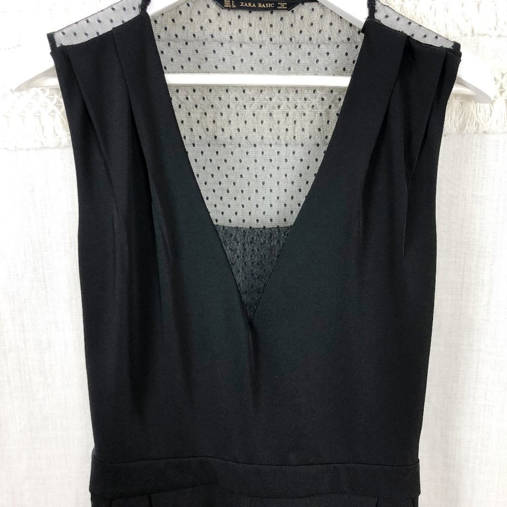 Zara Basic | Black Romper Sheer Swiss Dot Back | L - image 2